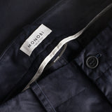 MONOBI label detail of BIO GABARDINE ORIGIN CHINO / BLUE NAVY
