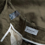 MONOBI label of BIO GABARDINE ORIGIN CHINO / VERDE MILITARE