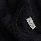 MONOBI label detail of PURE CASHMERE FRENCH TERRY 12G / BELUGA jumper