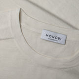 MONOBI label detail of PURE CASHMERE JERSEY STITCH 18G / SNOW sweater