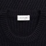 MONOBI label detail of PURE CASHMERE FISHERMAN RIB 5G / BELUGA jumper