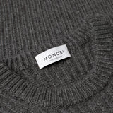 MONOBI label detail of PURE CASHMERE FISHERMAN RIB 5G / GRANIT jumper