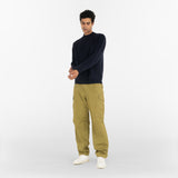model wears PURE CASHMERE MOCK NECK SWEATER 7G / BELUGA