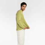 model wears of PURE CASHMERE MOCK NECK SWEATER 7G / GRASS