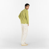 model wears of PURE CASHMERE MOCK NECK SWEATER 7G / GRASS