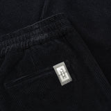 back pocket and NFC tag details of AGELESS CORDUROY PANTS / BLUE NAVY