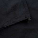 drawstring and NFC tag details of the seersucker short sleeved shirt in blue colour