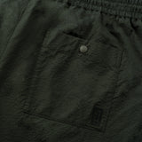 seersucker drawstring shorts back pocket detail in deep green colour