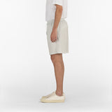 side position of the seersucker drawstring shorts in grey colour