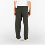 back position of the drawstring seersucker pants in deep green colour