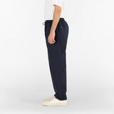 side position of the seersucker drawstring pants in blue colour