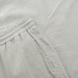 side pocket detail of seersucker drawstring pants in grey colour