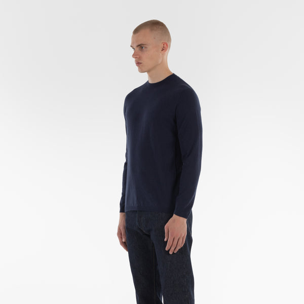 3/4 di posizione di COTTON CASHMERE WHOLEGARMENT 18G / NAVY MELANGE