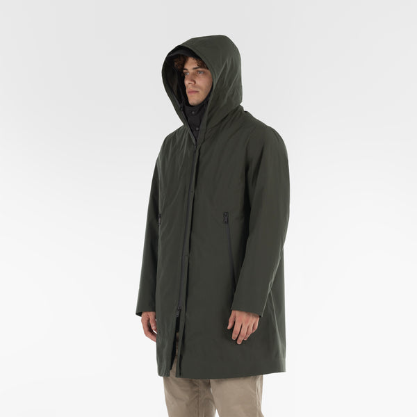 3/4 di posizione di 3LAYER COTTON RAINPARKA / VERDE MILITARE