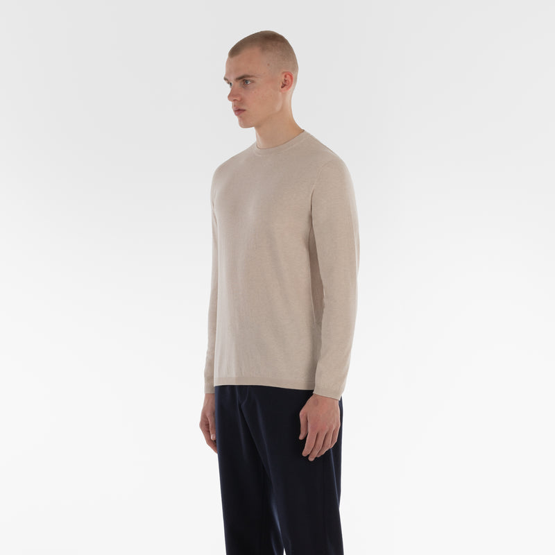 3/4 position of COTTON CASHMERE WHOLEGARMENT 18G / BEIGE MELANGE sweater