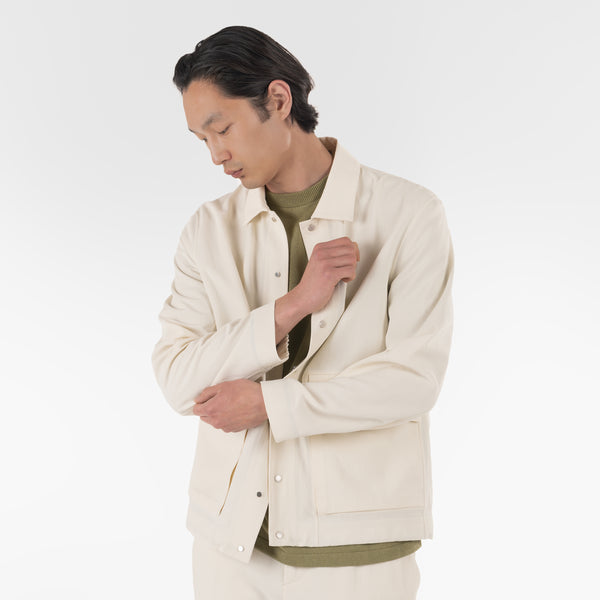 the model wears the origami outershirt / naturale jacket 