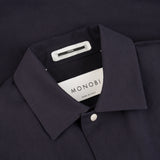 collar and MONOBI label details of ORIGAMI OUTERSHIRT / INCHIOSTRO jacket