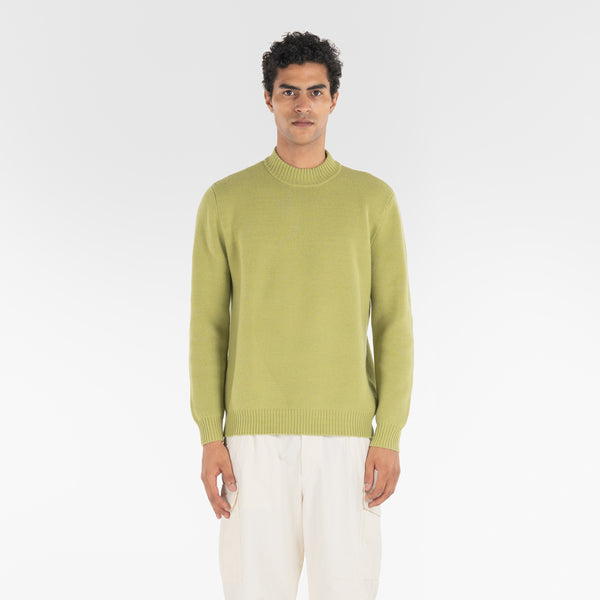 front of PURE CASHMERE MOCK NECK SWEATER 7G / GRASS