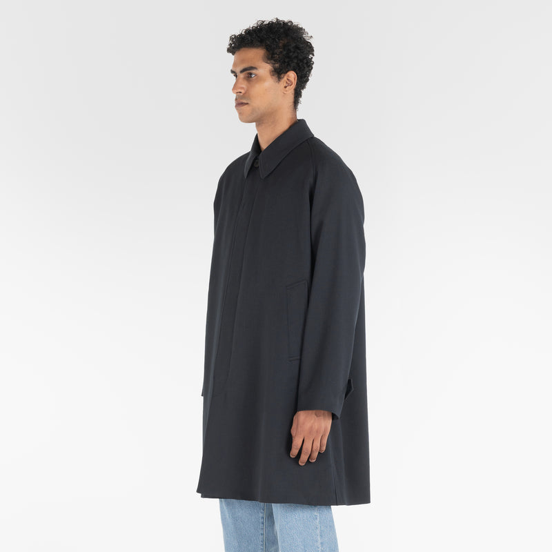 3/4 position of SUPER WOOL LONG COAT / BLU SCURO