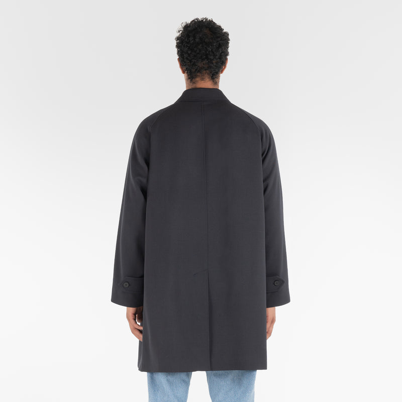 back of SUPER WOOL LONG COAT / BLU SCURO