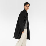 model wears SUPER WOOL LONG COAT / NERO