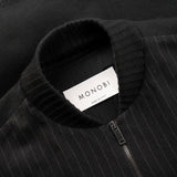 collar and MONOBI label details of ORIGAMI WOOL HYBRID BOMBER / GESSATO