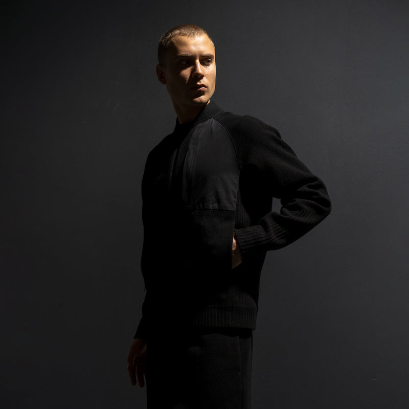 HYBRID KNIT BOMBER / BLACK