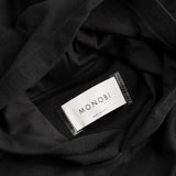 MONOBI label detail of superior wool loungewear hoodie color black